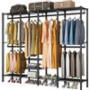 Fuyoula Stand Appendiabiti in Metallo，Armadio, Guardaroba, Appendiabiti, Stand Appendiabiti regolabile e Multifunzionale con Ruote Aste, Ripiani Portaoggetti,Nero,193 * 40 * 192cm