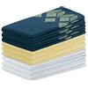 AmeliaHome Set di 9 strofinacci in cotone, 50 x 70 cm, motivo geometrico, Letty, azzurro, blu scuro, giallo