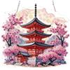 MEIYUDA 5D Diamond Painting Pendente Kit Completo, Tower Cherry Blossoms Pittura Diamante per Bambini Acchiappaluce, Fai-da-te Diamond Painting DIY Strass Ricamo a Punto Croce Decorazione per Casa