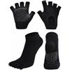 Qianly Set Calzini 5 Dita e Guanti Senza Dita Assorbe Il Sudore Set Calzini e Guanti da Mind-Body Practice Tappetino Indossabile Kit Pilates Antiscivolo, Nero
