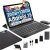 fezawio Tablet 10 Pollici Android 15, 20GB RAM + 128 ROM, Octa-Core, Widevine L1, WiFi 5G, BT5.0, 8MP/5MP, 6000mAh, con Tastiera, Mouse e Custodia - Nero