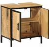 Hothingwell Mobile Lavabo Bagno 55x35x60 cm in Legno Massello di Mango e Ferro con 2 Ante, Armadietto Salvaspazio per Bagno