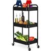 PNVXNUS Carrello portaoggetti in metallo con ruote a 3 ripiani, multifunzione, per ufficio, bagno, cucina, libri, pannolini, facile da montare (nero) (XIAOTUICHE)