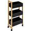 5 five simply smart Five - Carrello da bagno a 3 livelli in bambù e legno nero, altezza 80 cm