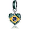 HuooNew Charm in argento Sterling 925, motivo: bandiera degli Stati Uniti, del Brasile, compatibile con bracciali Pandora