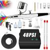 SHJKBST Kit compressore aerografo, 36 psi, doppia azione, non intasamento, ad alta pressione, con ugello da 0,2/0,3/0,5 mm, per nail art, modello, tatuaggio, trucco, torte, include set di pennelli per la