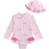 WYTbaby Abbigliamento UV per Bambini, a Maniche Lunghe, Costume da Bagno per Bambina con Cappello, Abbigliamento UV per Bambini per Bambine dai 3 Mesi a 3 Anni, Rosa con fiocco, 6-9 Mesi