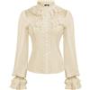 CURLBIUTY Donna Camicia Vintage Manica Lunga Colletto Alto con Decorazione in Pizzo e Polsini Svasati Nera Avorio
