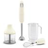 Smeg, Frullatore a Immersione HBF03CREU, Funzione Turbo e Sistema di Taglio Flowblend, con Impugnatura Antiscivolo, Avvolgicavo Integrato, Accessori Inclusi, Potenza 700W, Crema