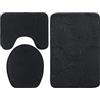 Garosa Set Tappetini da Bagno Antiscivolo 3 Pezzi, Tappetini Assorbenti per Vasca e WC, Copri Coperchio Toilette con Laterali Assorbenti, Ideale per Bagno Moderno (Nero)
