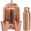 Webelkart Stoviglie in rame puro distributore d'acqua con finitura martellata ayurvedico, contenitore di acqua curativa per la salute con 2 bicchieri in set e 1 bottiglia di rame (8 litri)