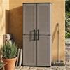 Dmora - Armadio da esterno Geel, Mobile porta scope multiuso, Armadietto outdoor 2 ante, 100% Made in Italy, Finitura righe, 68x37h163 cm, Grigio e Nero