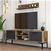 Dmora - Mobile porta TV Tureis, Credenza da soggiorno, Armadio basso per TV, Base parete attrezzata, 140x30h48 cm, Noce e Antracite