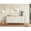 Dmora - Credenza Cybel, Buffet da Soggiorno, Madia da Salotto, Dispensa da Cucina, 147x39 h73 cm, Rovere e Bianco
