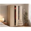 Dmora - Guardaroba 3 ante Warren, Armadio per camera da letto 3 cassetti, Mobile con 3 ripiani e barra appendiabiti, 121x52h180 cm, Rovere