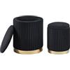 IlGruppone Set Di 2 Pouf Contenitore In Velluto Design Moderno Poggiapiedi,Sgabello Tondo con Coperchio Rimovibile e Seduta Imbottita Alta Densità Con Fascia In Metallo Capiente Storage Box - (Nero2)