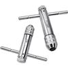POHOVE 2 pezzi con impugnatura a T, cricchetto per verricello per maschio, set di filettature a mano regolabile, supporto filettato per filettatura metrica M3-M8/M5-M12 (color: argento)