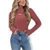 Famulily Maglia sexy da donna a 2 pezzi Cutout Cable, da ricamo separata e collo medio, a maniche lunghe, Colore: rosso, M