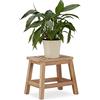 Relaxdays Sgabello in Legno, Poggiapiedi Naturale, Colonna Portavasi, Tavolino Basso, HLP: 25,5x29,5x22 cm, Marrone