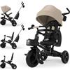 kk Kinderkraft Kinderkraft AVEO 2 PRO Triciclo bambini dai 9 Mesi fino 25 kg, Passeggino con Maniglione del Genitore regolabile, Bici, Compatto pieghevole, Sedile girevole Fronte Mamma e Strada, Ruota libera, Beige