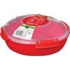 Sistema contenitore per alimenti rotondo per microonde/ciotola per cucinare | Vaporiera da 1,3 l | Rosso/trasparente