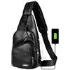 Peicees Leather Sling Bag Mens Crossbody Bag Chest Bag Sling Backpack for Men with USB Charge Port