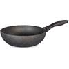 H&H Stone Grey Wok in Alluminio con Rivestimento Antiaderente Stone, 24cm, Induzione