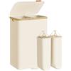 SONGMICS Cesto Portabiancheria con Coperchio, Cesta Porta Biancheria Sporca, Sacchi Interni Rimovibili, Telaio in Bambù, Lavanderia Camera da Letto, 2 Scomparti, 150 L, Bianco Crema LCB532WD01