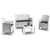 Dmora - Set salotto da esterno Ostuni, Set da giardino con 2 poltrone, 1 divano ed 1 tavolino, Salottino effetto rattan con cuscini, 100% Made in Italy, Bianco