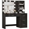 Avilia - Postazione Trucco con Specchio Trucco con Luci LED - 12 Lampadine, 3 Tonalità, 4 Cassetti, 3 Ripiani | Scrivania Trucco con Specchio, MDF, H140×L94×P40 cm, Multiuso Studio e Make-Up