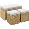 vidaXL Panca e 2 Pouf in Giunco Grigio