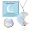 HALUKAKAH Cristalli Pietre Collana Donne Naturale Pietra di Luna Placcato Platino Ottone Filo Fatto a Mano Avvolgimento Albero della Vita Forma di Luna Pendente 30×40mm,con Catena 50cm