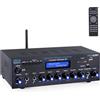 Pyle Amplificatore Audio Stereo Wireless BT, Multi Canale, 200 Watt, Ricevitore Audio Domestico con Radio FM, USB SD, AUX, RCA, Ingresso Microfono, Antenna BT e FM