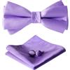 HOULIFE Papillon da uomo - Papillon regolabile in poliestere satinato, pre-legato, fazzoletto da taschino, set di gemelli per sposo, matrimonio, formale, con confezione regalo, Lilla, 11.5x6cm