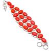 Fatto a mano Bracciale con pietre preziose forma ovale corallo rosso catena regolabile fat...
