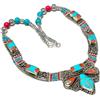 Fatto a mano Collana Boho Turchese Rosso Corallo Argento Tibetano Gioielli Nepalesi 18" N82