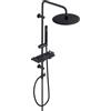Görbach Colonna Doccia Acciaio Inox senza Miscelatore, Colonna Doccia idromassaggio con Asta Doccia Regolabili e Mensola, Set Doccia a Pioggia con Soffione 25 cm Nero