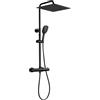 JOHO Colonna Doccia Acciaio Inox Fori Muro Regolabili, Asta Doccia Saliscendi Con Doccetta e Soffione, Set Doccia a Pioggia con Miscelatore, 30x30 cm Nero