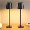 UPXNBOR 2 Pezzi Lampada da Tavolo Senza Fili in Metallo, Lampada Comodino | Lampada da Scrivania Ricaricabile, Abat Jour LED per Interno ed Esterno, Luce Calda a 3 Livelli, Corpo Metallico, IP54, Nero