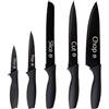 MasterChef Set Coltelli da Cucina, Collezione di Coltello Chef per Pane, Carne e Verdure, Acciaio Inox, Prova di Calore, Lavabile in Lavastoviglie, 5 Pezzi, Nero, Captions