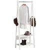SoBuy Stendibiancheria con 2 Mensole, Supporto per Cappotti Moderno & Barra Appendiabiti per Camera da Letto & Corridoio, Bianco, FRG59-W