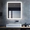 MIQU Specchio da bagno a LED con illuminazione 80 x 60 cm, specchio da bagno, grande con pulsante touch/parete, bianco, 6500 K, luce da parete per WC, corridoio, angolo