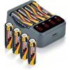 Massate 8×Batterie Ricaricabili AA 1.5V 3600mWh + Caricabatterie USB Smart 4 Slot - Kit a Lunga Durata per Controller Gaming, Telecomandi e Dispositivi Casa