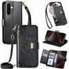 FERLAN Cover per Samsung Galaxy S24 Plus/S25 Plus, Fiori Custodia a Libro Portafoglio Antiurto in Pelle PU Flip Case Interna Silicone con Porta Carte, Supporto, Chiusura Magnetica e Cinturino, Nero