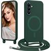 Coiwxmoi Magnetica Cover per Samsung Galaxy A57 con Cordino Regolabile, [Compatibile con MagSafe] Custodia con Collana Tracolla Laccio Collo Liquido Silicone Lanyard Antiurto Case, Verde Scuro