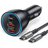 TOONKE Caricatore Auto 183W,Tecnologia Gan,4 Porte USB-C Ricarica Rapida