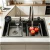 ASKLFNEI Grande Lavabo Cucina 75x45cm Nero, Lavello Cucina 1 Vasca in Acciaio Inox, Lavello Multifunzione Cucina, con Rubinetto Estraibile, Sifone, Lavello Interno di Ricambio e Tagliere