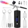 PORFOYO Set aerografo con compressore, 38 psi, senza fili, pistola aerografo portatile, kit aerografo ricaricabile, per nail art, decorazione di torte, trucco, tatuaggi (nero)