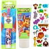Firefly Paw Patrol - Set di spazzolini elettrici a batteria, con dentifricio al gusto fragola Paw Patrol e un foglio adesivo 3D Hadco (design casuale), manico rosa