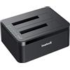 Inateck USB 3.0 docking station, SATA dual bay docking, clonazione offline supportata, nero